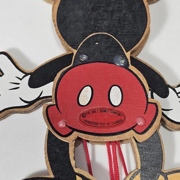 1990 DISNEY MICKEY MOUSE MARIONETTE PULL STRING ORNAMENT WOOD VINTAGE - Picture 6 of 11